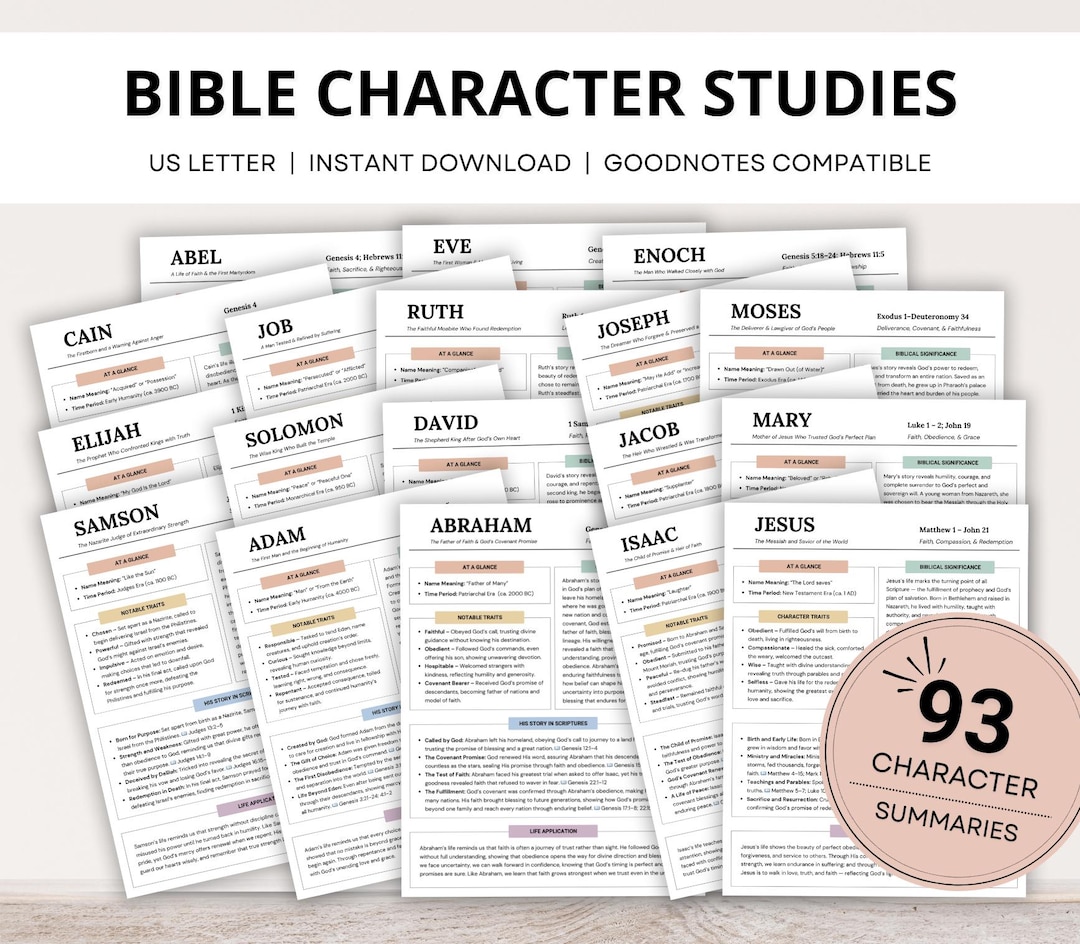 Bible Character Study Guide, Bible Study Notes, 93 Bible Character ...