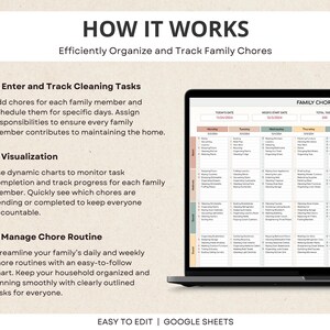 Weekly Family Chore Chart Spreadsheet, Adult Chore Chart, Weekly Cleaning Schedule, Family Chore Planner, House Chore Chart Google Sheets