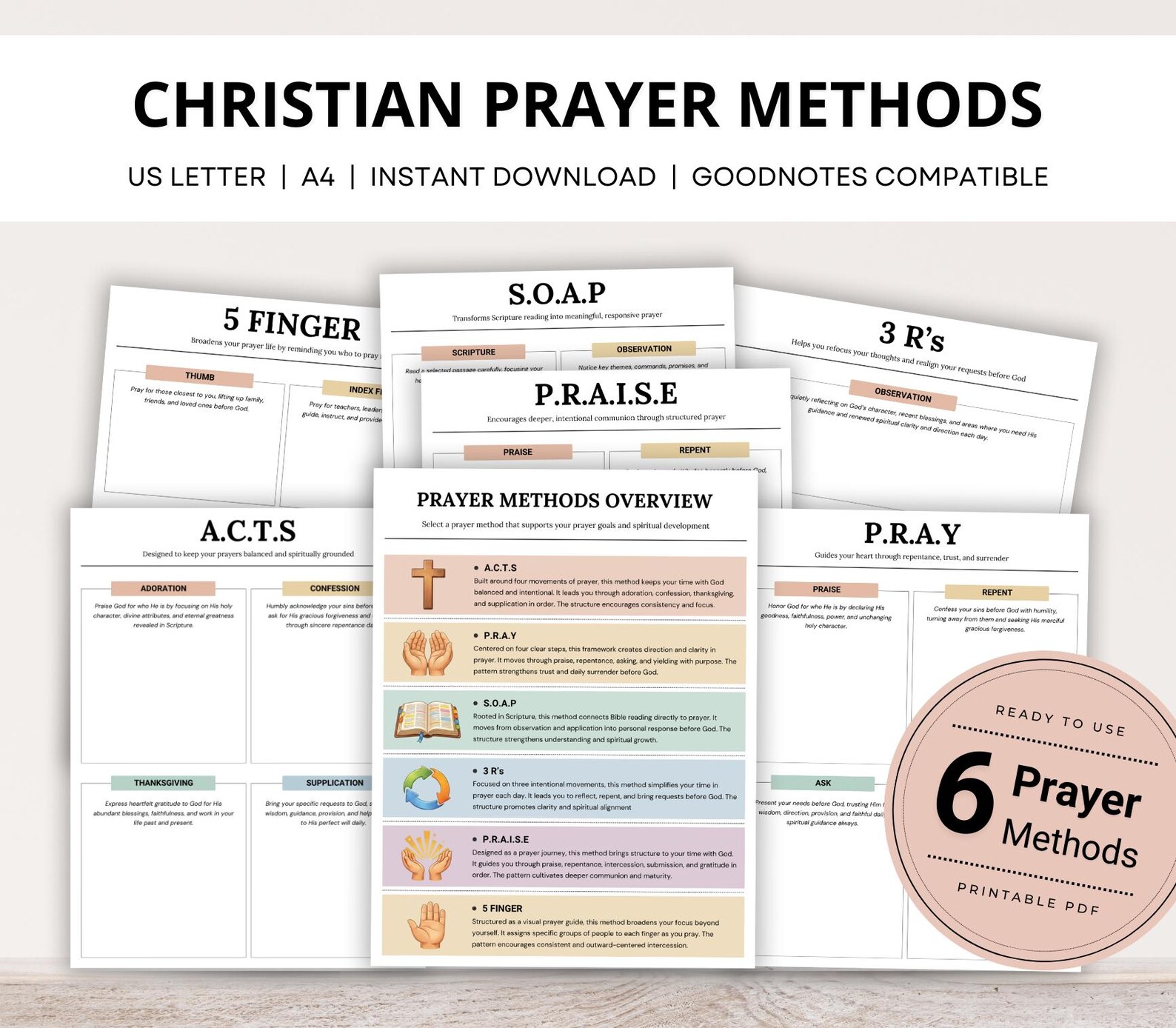 Praying Methods Christian Prayer Methods Guide, Bible Prayer Journal, Bible Study ...