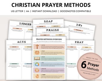 Christian Prayer Methods Guide, Bible Prayer Journal, Bible Study Templates, Scripture Mapping, ACTS Method, Christian Bible Study Workbook