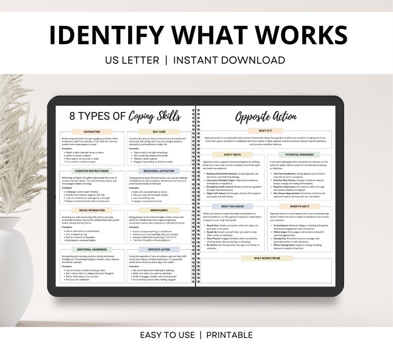8 Types of Coping Skills Worksheets, Coping Skills Toolkit for Emotional Regulation, Depression, Anxiety Relief, Self Care Coping Strategies