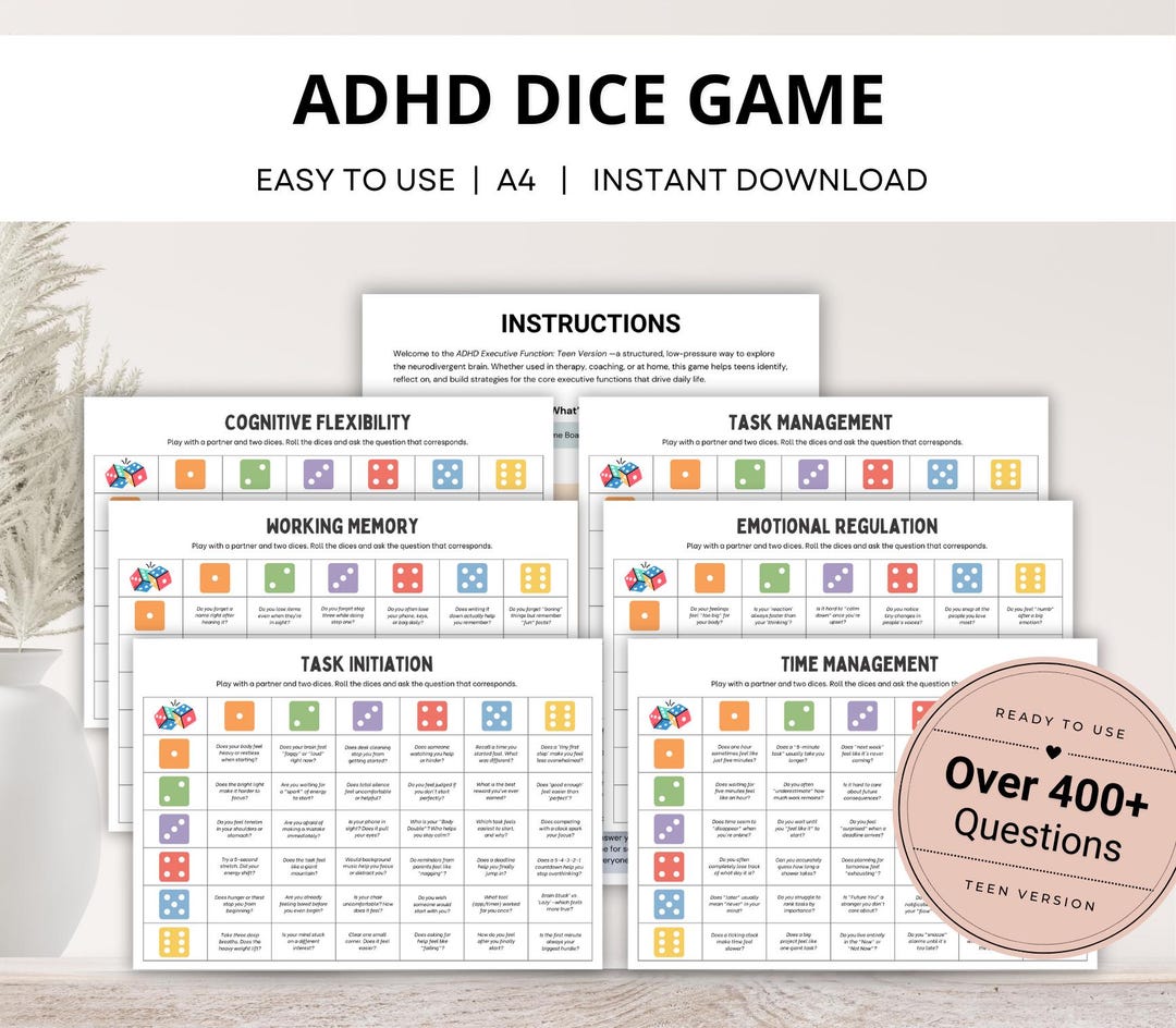 ADHD School Counseling Dice Game for Teens, Youth Group Therapy Game ...
