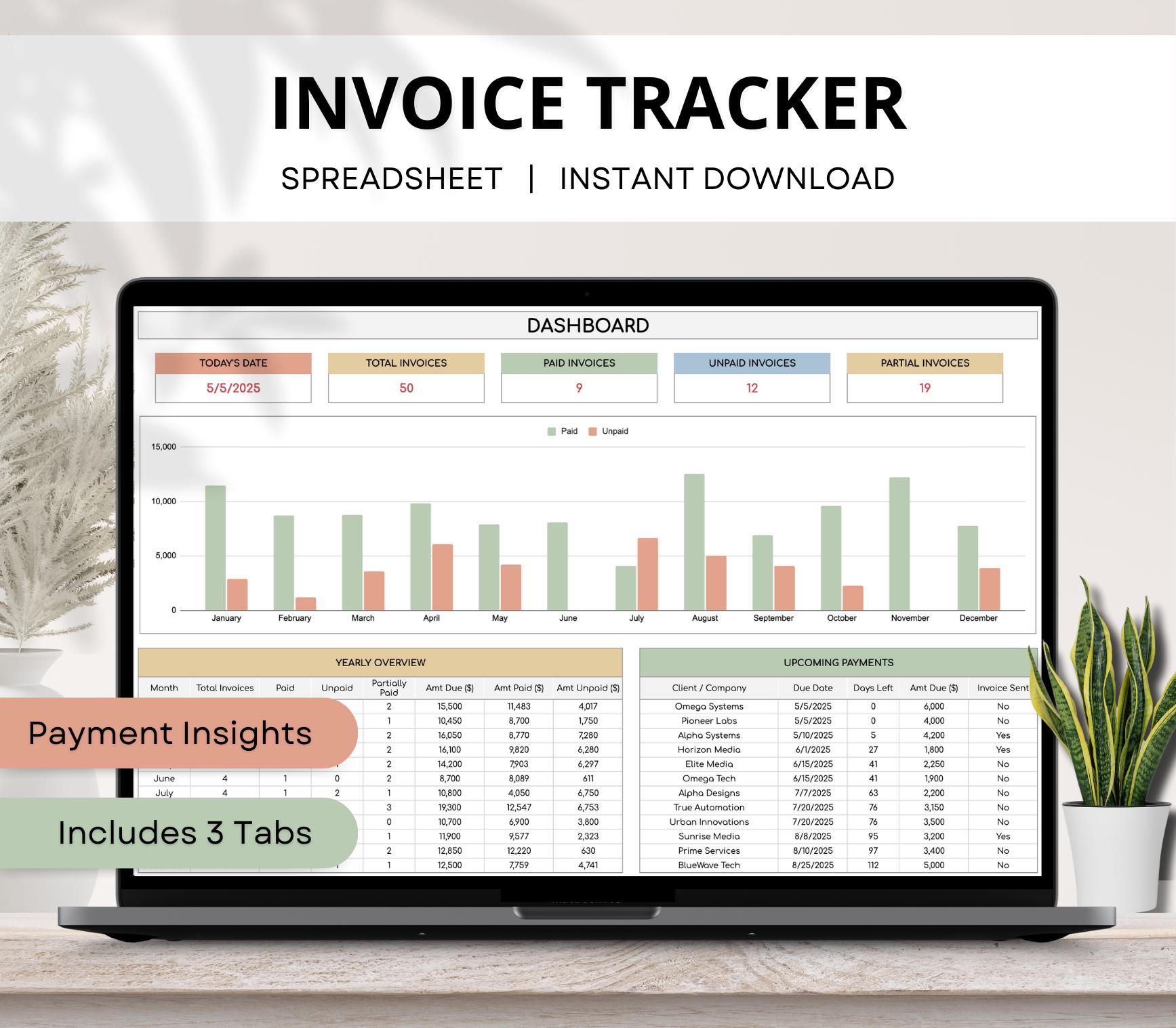 Invoice Tracker Spreadsheet, Invoice Template, Invoice Management Tool, Client Payment Tracker, Small Business Invoice Manager Google Sheets