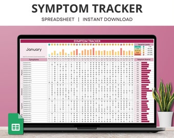 Symptom Tracker Google Sheets, Monthly Symptom Frequency Tracker, Medical Diary, Chronic Symptom Log, Daily Symptom Severity Spreadsheet