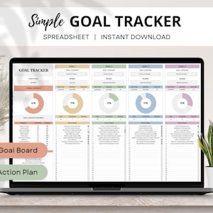 Zielplaner Google Sheet, Ziel-Tracker, SMART-Zieleinstellungsvorlage, Jährliche Monatliche Ziele, Vision Board, Tabelle mit den Neujahresvorsätzen