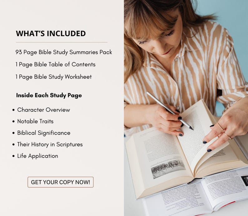 Bible Character Study Guide, Bible Study Notes, 93 Bible Character Summaries, Women of Faith, Old & New Testament Bible Study Planning Tool