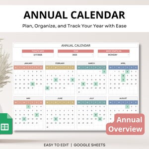 Smart Calendar Spreadsheet, Annual Calendar, Daily Schedule, Weekly Calendar, ADHD Friendly Monthly Planner, Monthly Calendar Google Sheets