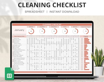 Cleaning Tracker Google Sheet, Daily Cleaning Checklist, Monthly ADHD Cleaning Plan, Weekly Cleaning Schedule, Monthly Cleaning Spreadsheet
