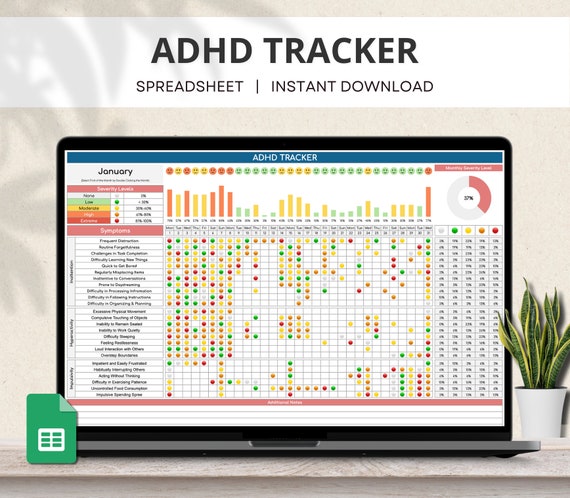 ADHD Tracker Spreadsheet, Monthly ADHD Symptoms Tracker, ADHD Management, Adhd Cleaning, Behavior Tracker, Daily Adhd Planner Google Sheets