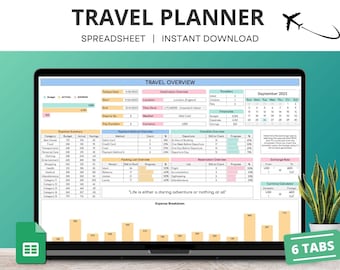 Travel Planner Google Sheet, Travel Itinerary Template, Travel Checklist, Travel Budget Spreadsheet, Trip Expense Tracker, Holiday Organizer
