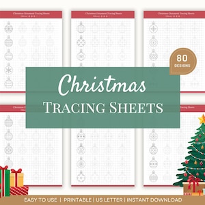 Christmas Ornament Tracing Sheets, Christmas Activity, Holiday Coloring Page, Christmas Practice Sheets, Stress Relief Art for Kids & Adults