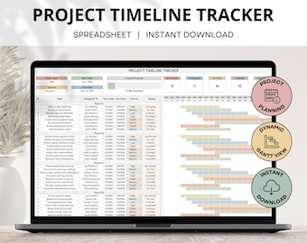 Project Timeline Tracker Spreadsheet,  Project Gantt Chart Template, Project Management, Project Planner, To Do Task Timeline Google Sheet