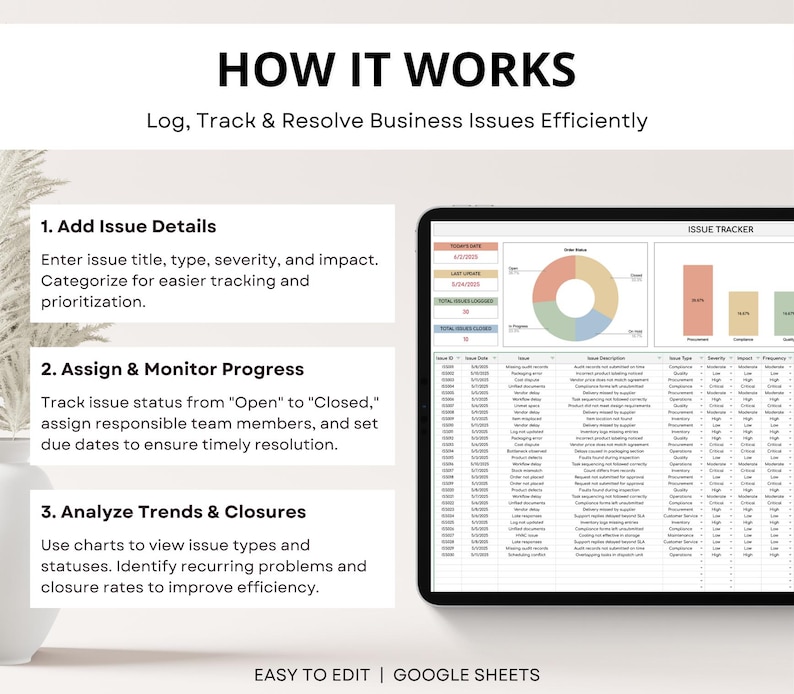 Issue Tracker Spreadsheet, Issue Log Template, Concern Tracker, Issue Management, Corrective Action Plan, Root Cause Analysis Google Sheet