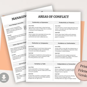 Inner child vs adult self therapy worksheets for healing, recovery, and self-reflection. Printable tools for emotional growth and inner child work.