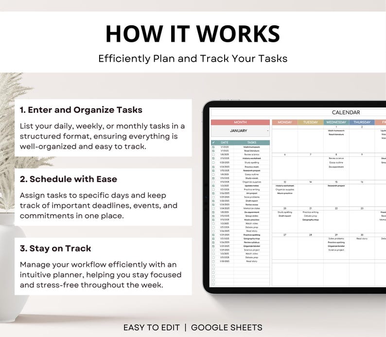 Smart Calendar Spreadsheet, Annual Calendar, Daily Schedule, Weekly Calendar, ADHD Friendly Monthly Planner, Monthly Calendar Google Sheets