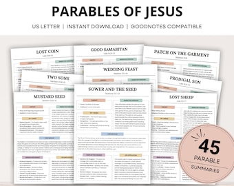 Parables of Jesus Study Guide, Bible Study Notes, 45 Parable Summaries, Jesus Teachings, Christian Story Lessons, Parables Study Workbook