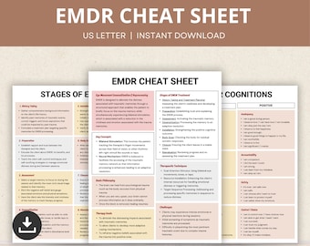 EMDR Therapy Cheat Sheet, Eye Movement Desensitization Reprocessing, Trauma Informed Therapy, EMDR Cognitions Worksheet, EMDR Treatment Plan