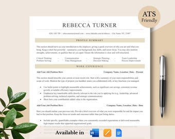 Szablon CV przyjazny dla ATS w formacie Word, Mac Pages, Google Docs, CV ATS, minimalistyczne CV, proste CV, podstawowe CV, nowoczesny szablon CV