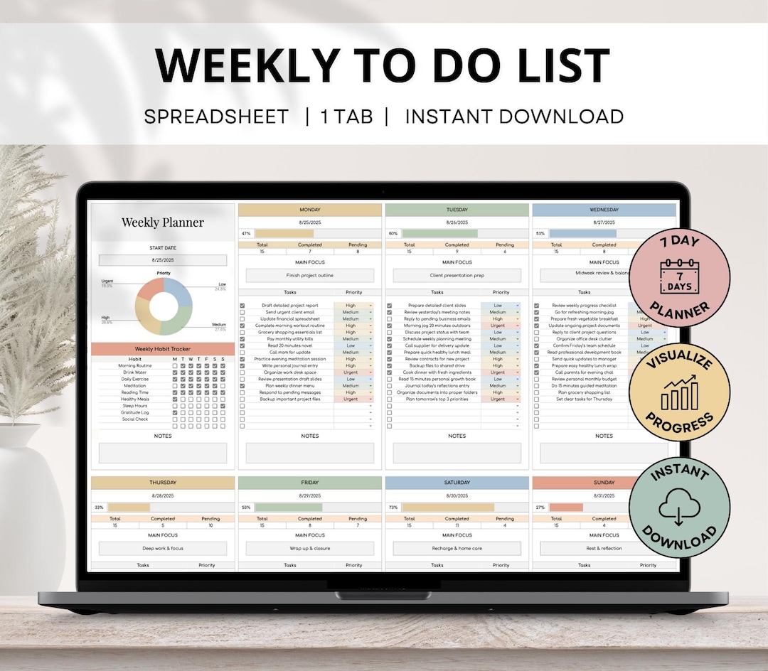 Weekly to Do List Tracker Spreadsheet, Daily Weekly Planner, ADHD Task ...