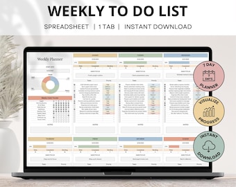 Weekly To Do List Tracker Spreadsheet, Daily Weekly Planner, ADHD Task Tracker, Habit Tracker, To Do Task Management Checklist Google Sheets