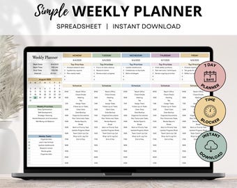 Planificador semanal, planificador semanal de tiempo para personas con TDAH, registro de tareas diarias, calendario semanal, plantilla de horario diario