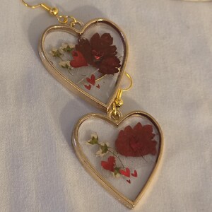 Rose Petal Resin Earrings, Valentine&#39;s Day Resin Gifts, Valentine&#39;s Day Earrings for Her, Sparkle Heart Earrings, Drop Earrings