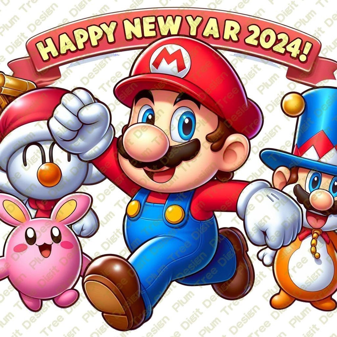 1 PNG Image of Mario Happy New Year 2024 PNG Transparent Background
