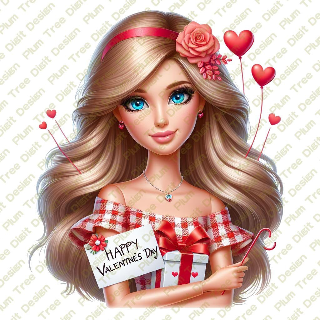1 PNG Image of Barbie Valentine's Day Transparent Background Printable