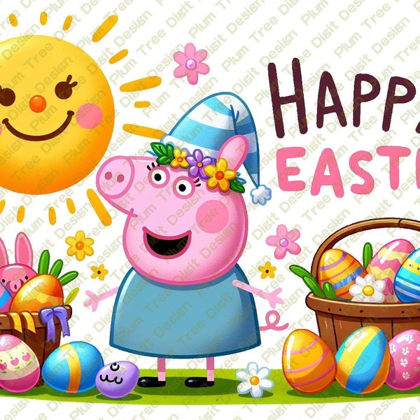 4 PNG  | Happy Easter | Pig Girl | Rabbit | Easter Eggs | Bunny | Transparent background | Digital files | Instant download