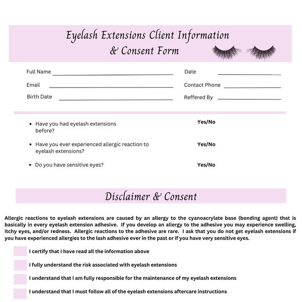 Lash Extension Client Intake & Waiver Form