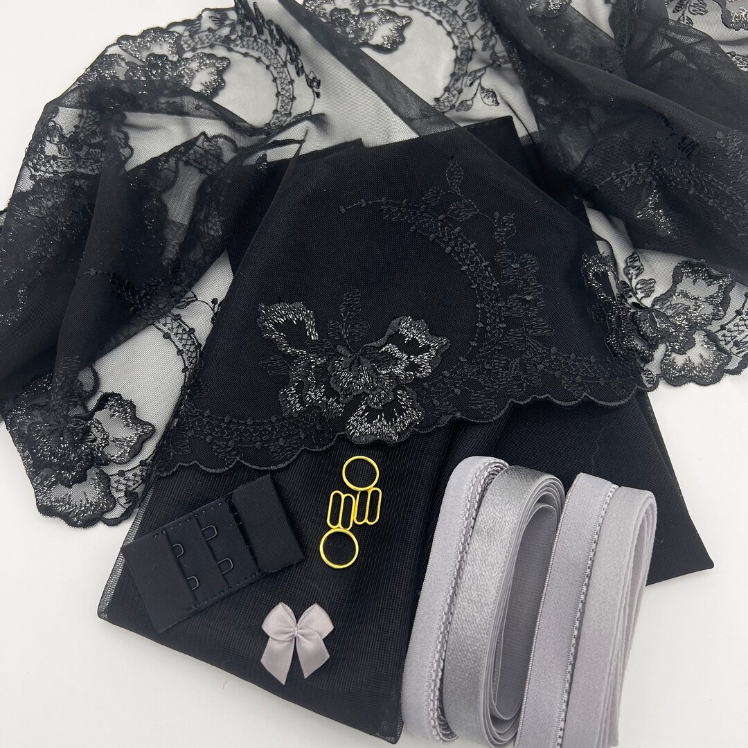 Bra Making Kit Embroidered Tulle Lace Bra Kit Bra Sewing Kit Black Bra