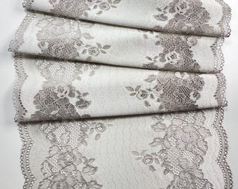 Whispering Rose stretchkant – crème ivoor premium nylon stretchkant op maat gesneden| Gebloemd kant| Kant voor doe-het-zelf bh-naaiprojecten | 22 cm/8,5 inch