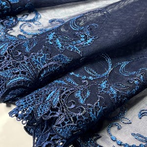 Navy Embroidered Tulle Lace | Embroidery Lace | Lace trim by yard | Lace for Sewing | Lace for DIY Bra | Delicate non stretch lace