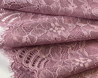 Dusty Rose Stretch Lace | Delicate Lace | Lace trim by yard | Lace for Sewing |  | Stretch Eyelash Lace  | 8.5inch | 21 cm |