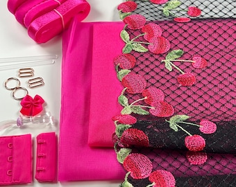 Kit voor het maken van kersenbom bh | Kanten bh-set zonder stretch | Naaiset bh |  BH-set | BH-set | BH-set van kant en mesh