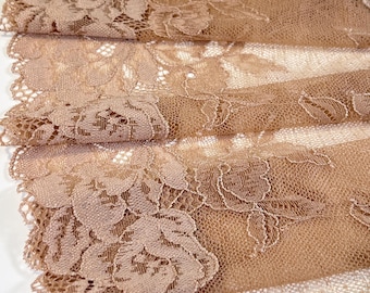 Amandelroos: premium nylon stretchkant op maat gesneden| Gebloemd stretchkant in warmbeige| Kant voor doe-het-zelf bh-naaiprojecten | 23 cm/9 inch