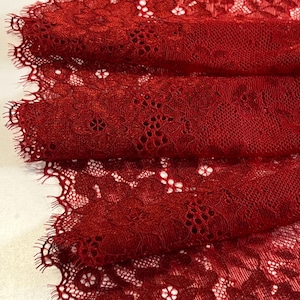 Merlot Stretch Lace – Premium Nylon Stretch Lace by the Yard| Floral Lace| Wine Colour| Lace for DIY Bra Sewing Projects | 23cm/9inch