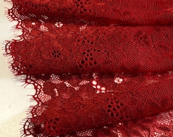 Merlot stretchkant – premium nylon stretchkant op maat gesneden| Gebloemd kant| Wijnkleur| Kant voor doe-het-zelf bh-naaiprojecten | 23 cm/9 inch