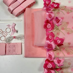 Bra Making Kit | Embroidered Tulle Lace Bra Kit | Bra Sewing Kit | Pink Bra Kit | Bralette DYI Kit | Bra Kit | Lace and Mesh Bra Making Kit