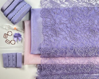 Lavender Dream Bra Making Kit | Embroidered Tulle Lace Bra Kit | Bra Sewing Kit | Bra Kit | Bralette DYI Kit | Lace Mesh Bra Making Kit