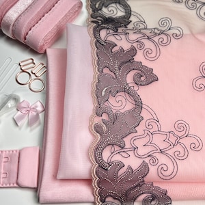 Bra Making Kit | Embroidered Tulle Lace Bra Kit | Bra Sewing Kit | Pink Bra Kit | Bralette DYI Kit | Bra Kit | Lace and Mesh Bra Making Kit