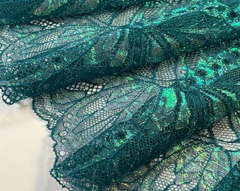 Iridescent Butterfly Wing Lace | Premium Nylon Stretch Lace by the Yard| Emerald Lace| Lace for DIY Bra Sewing Projects | 23 cm/9inch