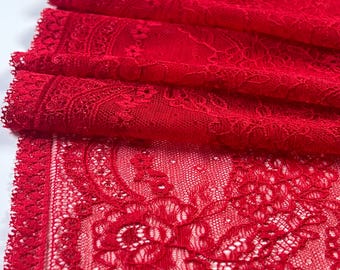 Ruby Chantilly Style Lace | Corded Stretch Lace | Delicate Lace | Lace trim by yard | Lace for Sewing | Lace for DIY Bra | 9 inch | 23cm