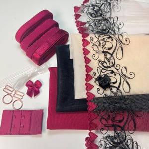 Burgundy  Bra Making Kit | Embroidered Tulle Lace Non Stretch | Bra Sewing |  Bra Kit | Bralette DYI Kit | Lace and Mesh Bra Making