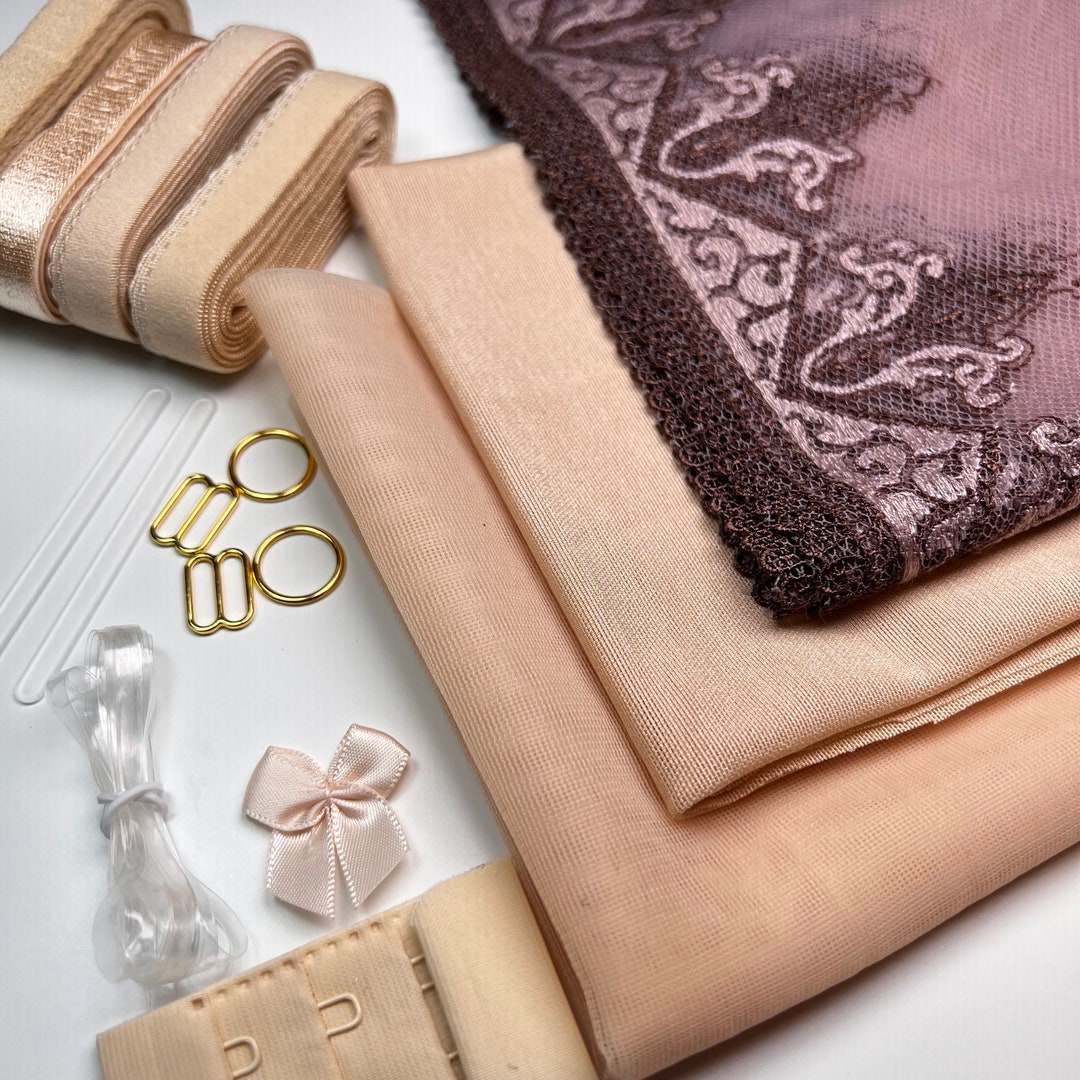 Bra Making Kit Embroidered Tulle Lace Bra Kit Bra Sewing Kit Beige Base