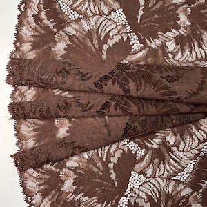 Cocoa Bloom Stretch Floral Lace | Chocolate Brown Lace | Elegant Floral Lace for Lingerie, Bralettes, Panties| Sold by Yard | 23cm 9 inch