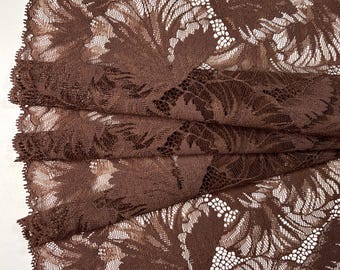 Cocoa Bloom Stretch Floral Lace | Chocolate Brown Lace | Elegant Floral Lace for Lingerie, Bralettes, Panties| Sold by Yard | 23cm 9 inch
