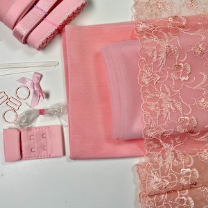 Bra Making Kit | Embroidered Tulle Lace Bra Kit | Bra Sewing Kit | Pink Bra Kit | Bralette DYI Kit | Bra Kit | Lace and Mesh Bra Making Kit