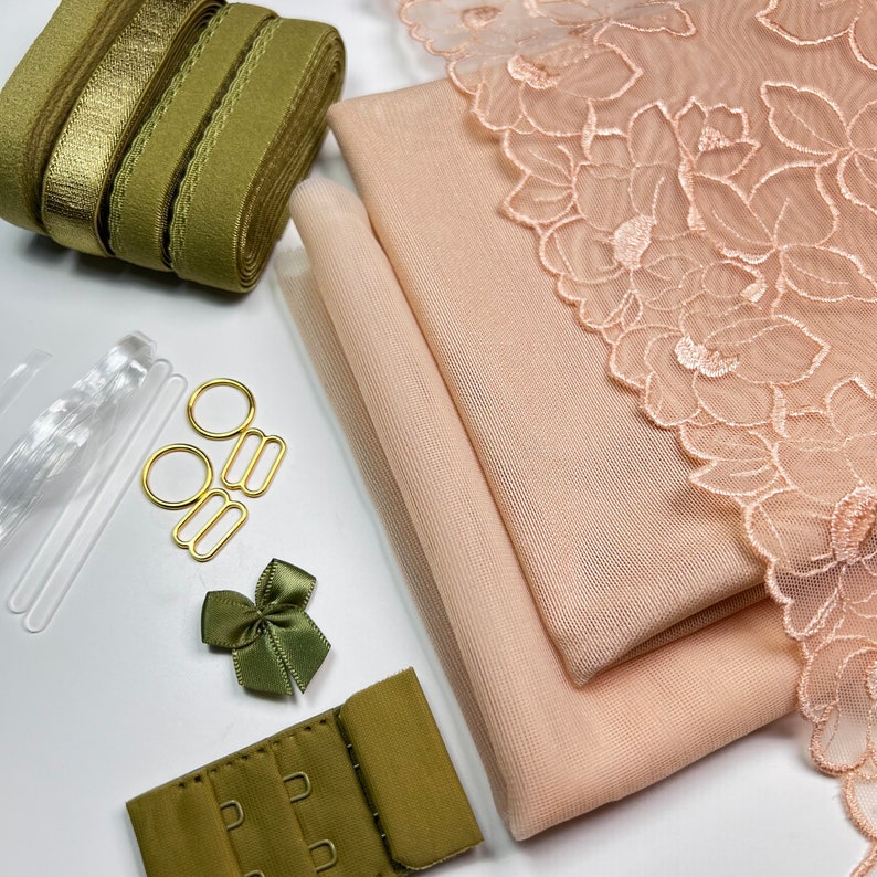 Bra Making Kit Embroidered Tulle Lace Bra Kit Bra Sewing Kit Beige Base