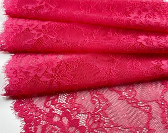 Strawberry Rose - Premium Nylon Stretch Lace by the Yard| Floral Stretch Lace in Warm  Pink Colour| Lace for DIY Bra Sewing | 23 cm/9inch